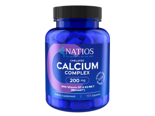 NATIOS Chelated Calcium Complex, Vápník s vitamíny D3 a K2 MK-7, 200 mg, 100 kapslí
