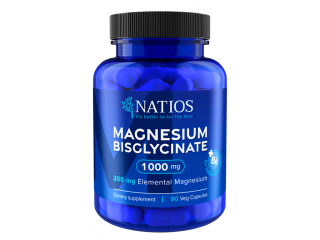 NATIOS Magnesium Bisglycinate 1000 mg + B6, 90 veg. kapslí 🌱, (elem. hořčík 200 mg)