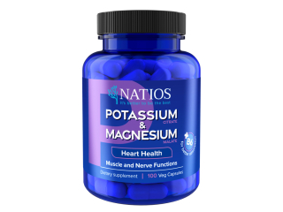 NATIOS Potassium & Magnesium, Draslík citrát a hořčík malát, 100 veganských kapslí 🌱