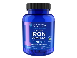NATIOS Iron Chelated Complex, Železo bisglycinát, 18 mg, 90 veganských kapslí 🌱