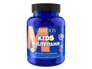 NATIOS Kids Multivitamin, 21 vitamínů a minerálů, 180 jahodových cucacích tabletek